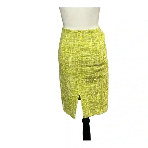 Lafayette 148 size 8P chartreuse pencil skirt with metallic threads EUC - Picture 3 of 12